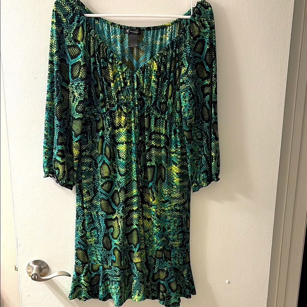Green and Yellow Snake Print Dress